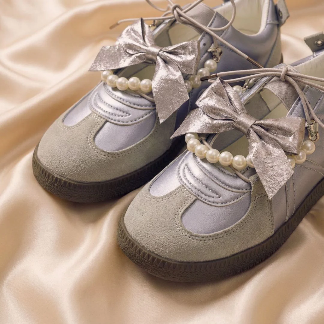 Balletcore Metallic Grey Bow Heart Sneakers - Women's - Image 3