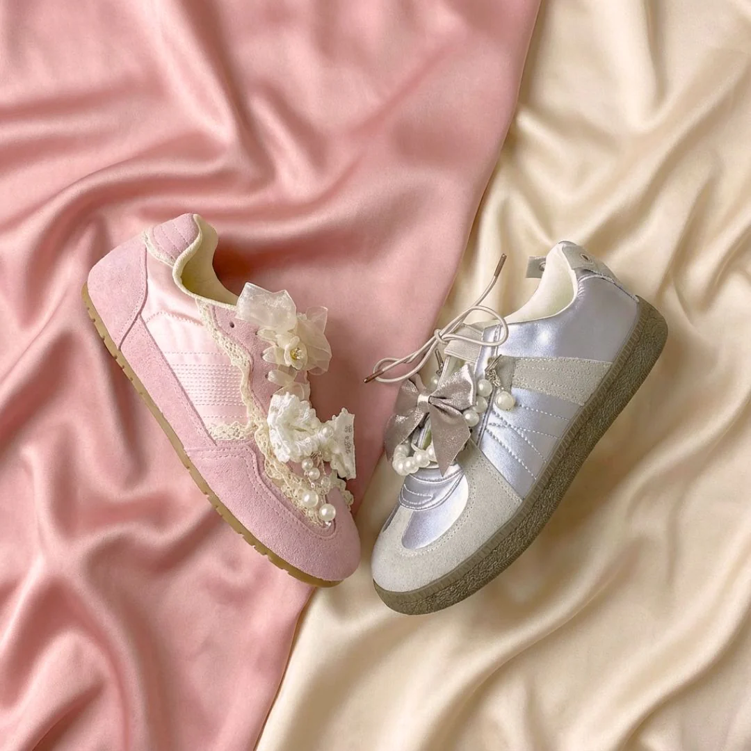 Balletcore Metallic Grey Bow Heart Sneakers - Women's - Image 6