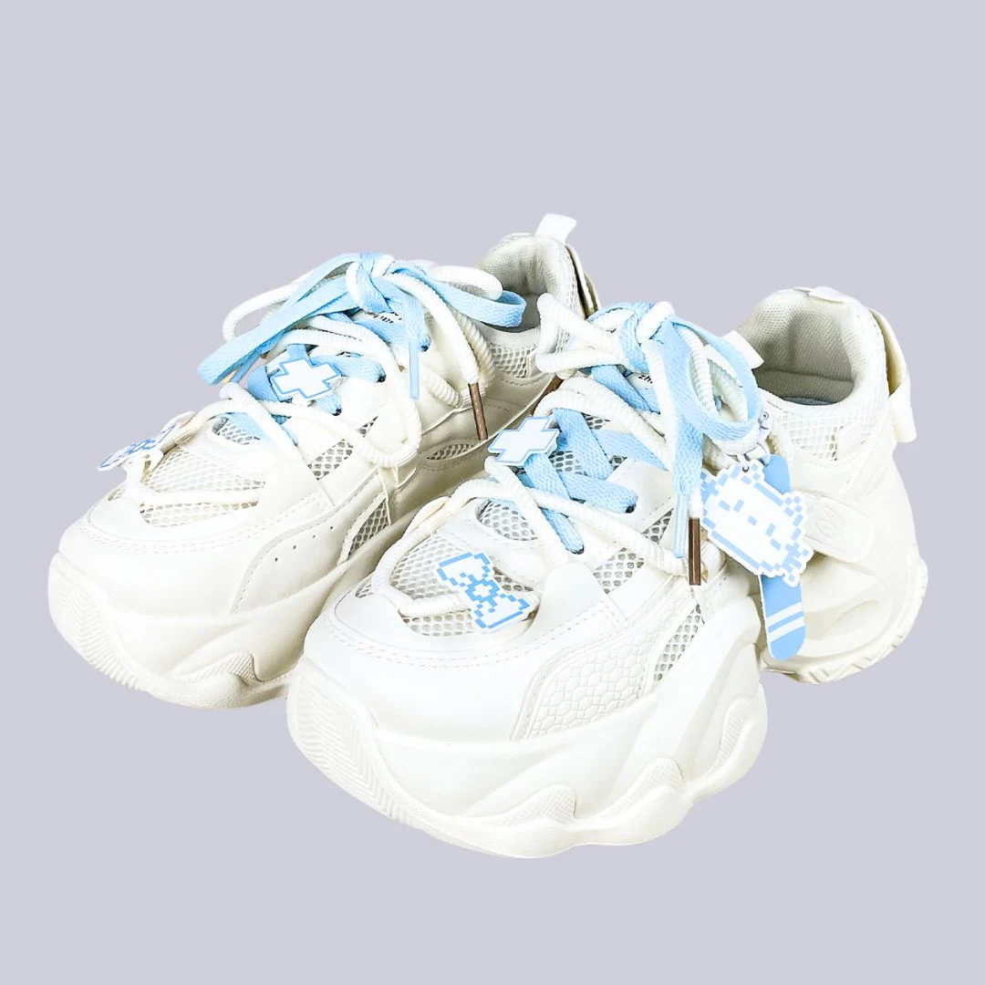 Blue Pixel Cat Cloud Chunky Sneakers - Unisex