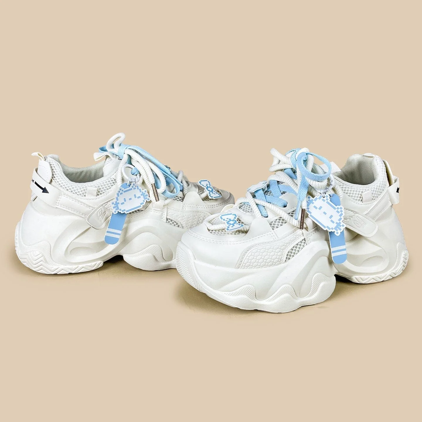 Blue Pixel Cat Cloud Chunky Sneakers - Unisex - Image 3