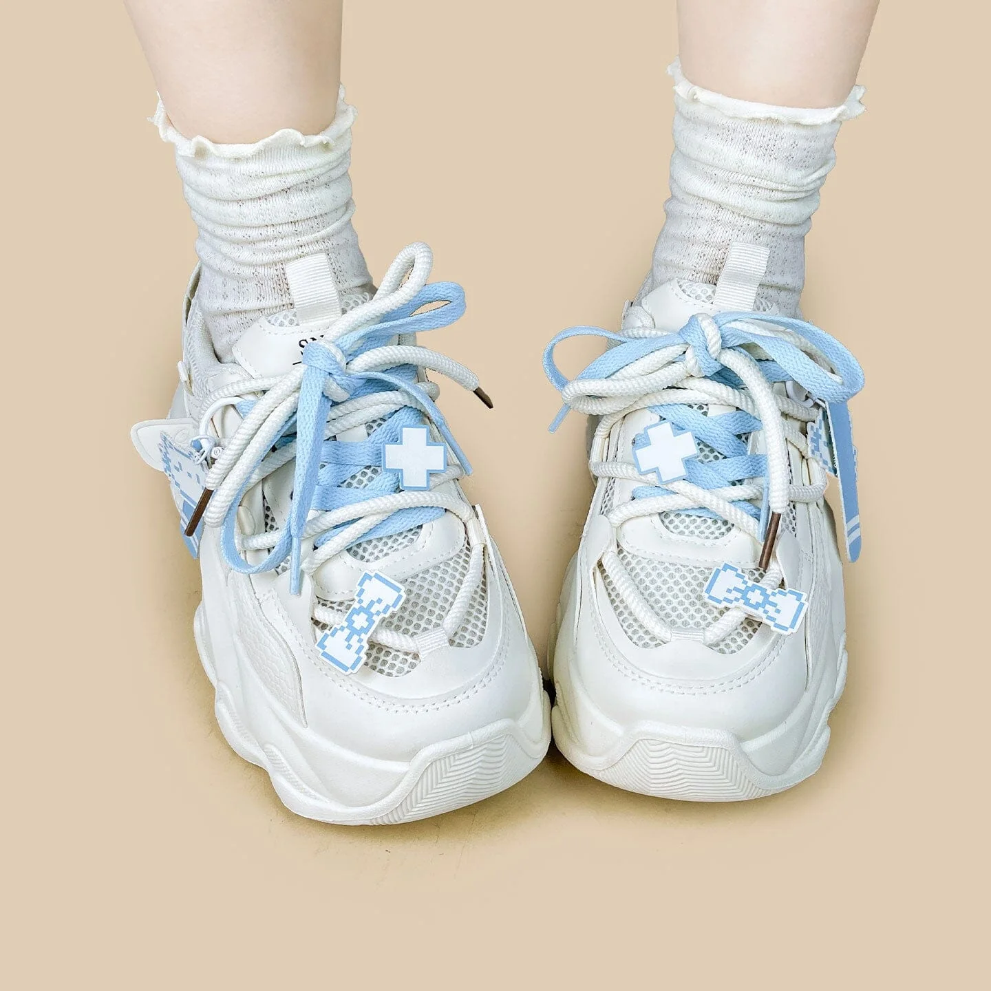 Blue Pixel Cat Cloud Chunky Sneakers - Unisex - Image 6