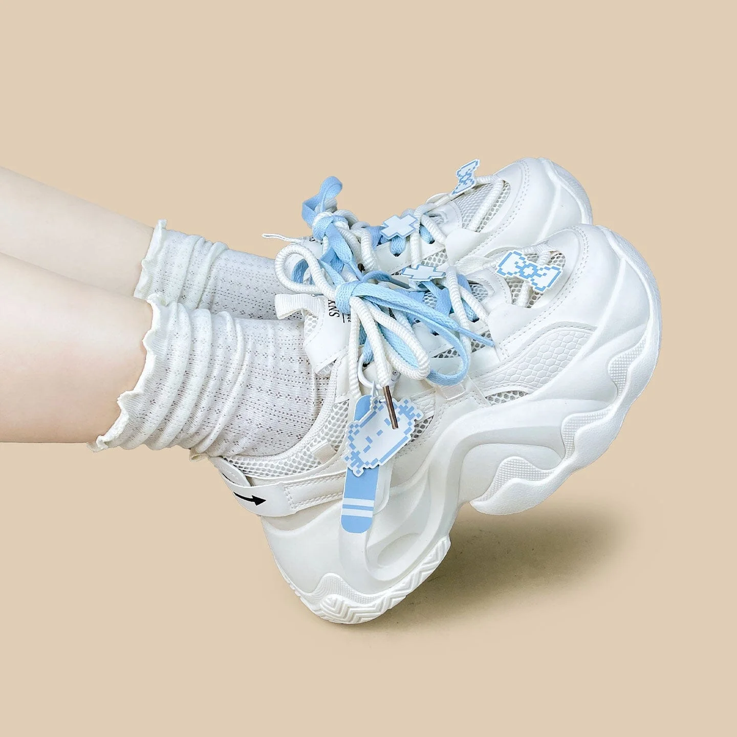 Blue Pixel Cat Cloud Chunky Sneakers - Unisex - Image 8