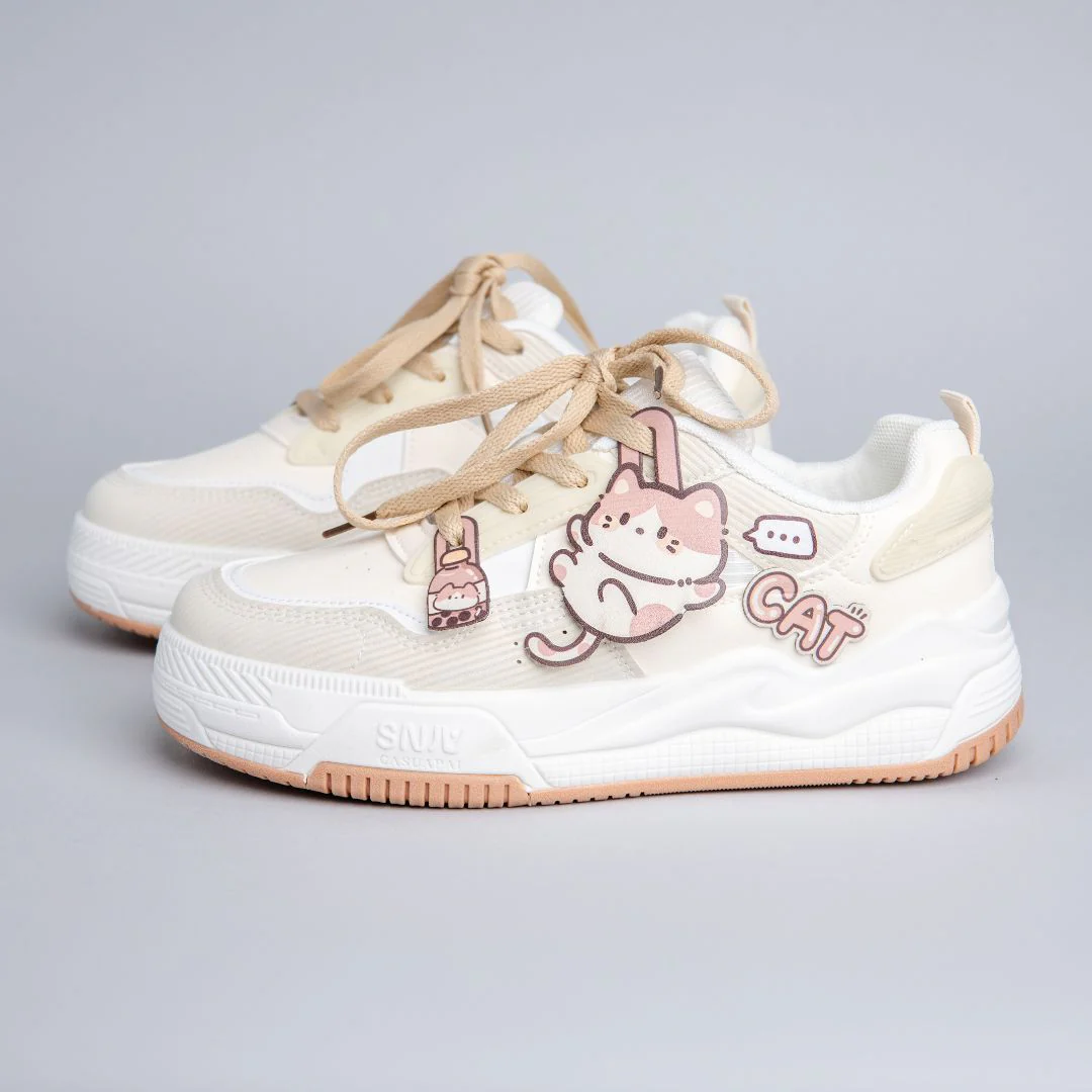 Boba Lovin Chubby Kitty White Sneakers - Women's - Image 4