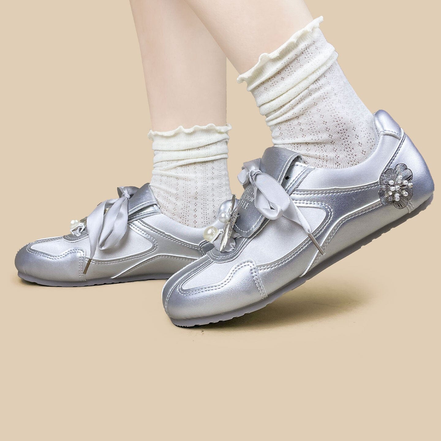 Celestial Metallic Silver Pearl Bloom Sneakers - Women's - Image 6