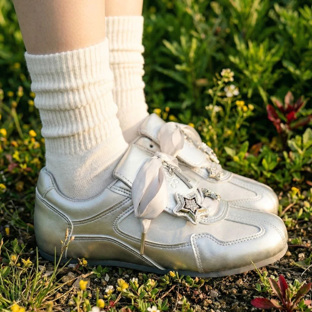 Celestial Metallic Silver Star Charm Sneakers - Women's - Image 3