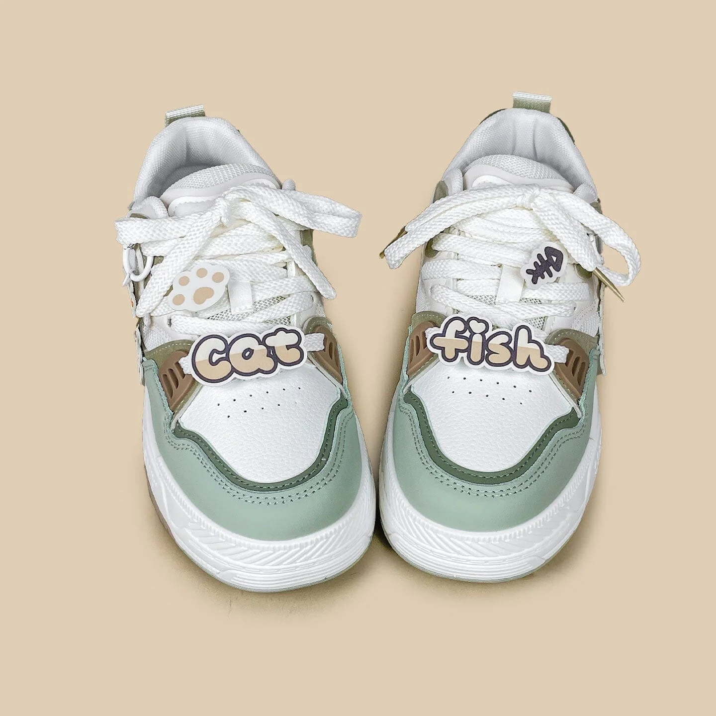 Chubby Neko Matcha Cat & Fish Charm Sneakers - Women's - Image 3