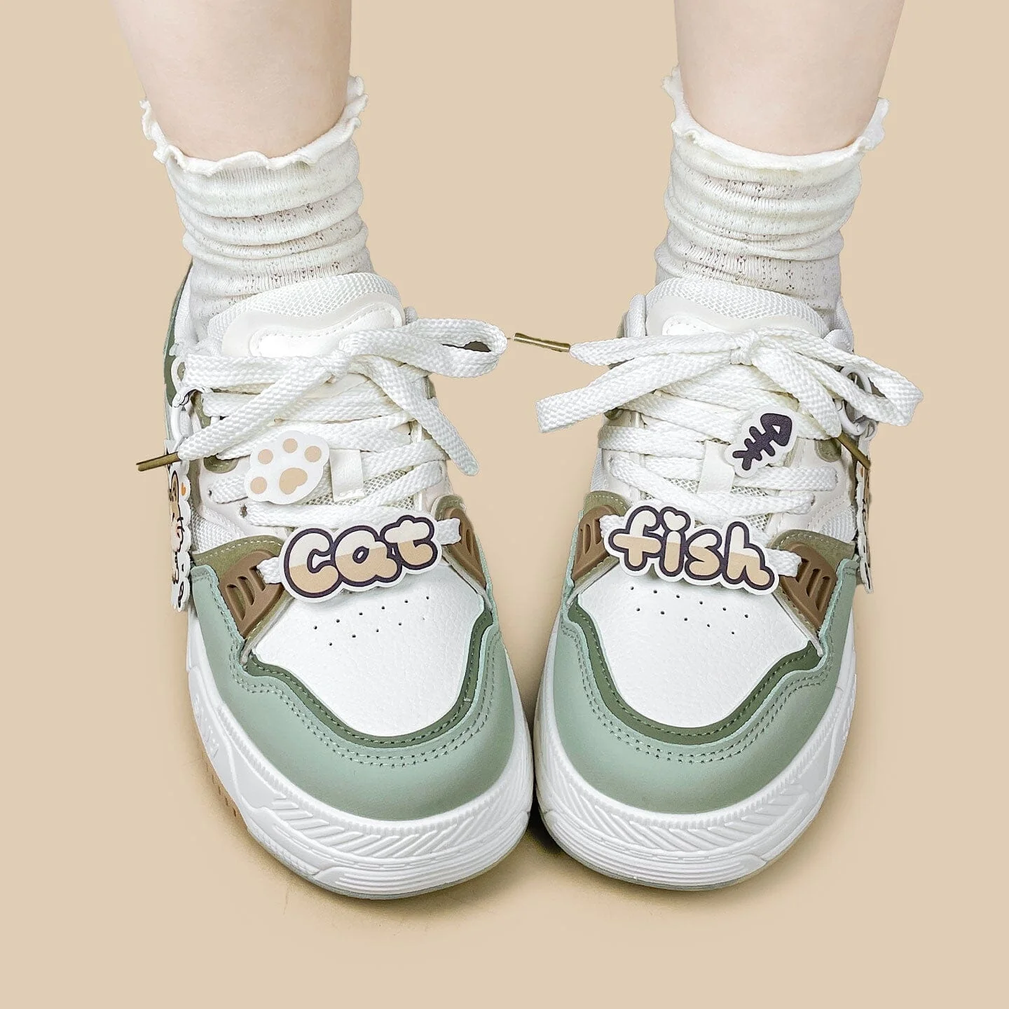 Chubby Neko Matcha Cat & Fish Charm Sneakers - Women's - Image 9