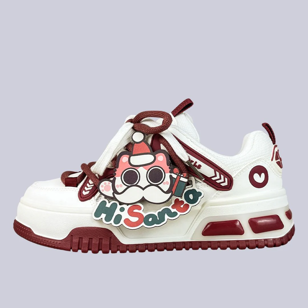 *CLEARANCE* Christmas Edition Santa Kitty Chunky Casual Red Sneakers - Unisex