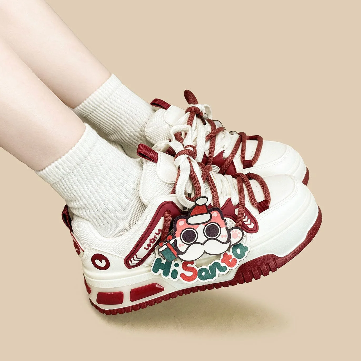 *CLEARANCE* Christmas Edition Santa Kitty Chunky Casual Red Sneakers - Unisex - Image 5