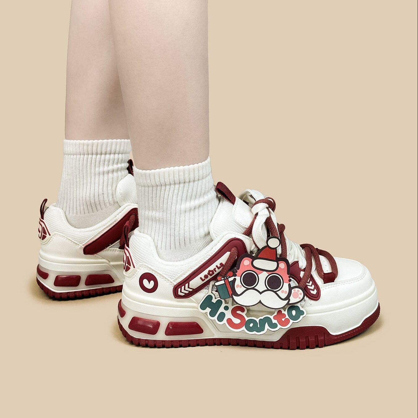 *CLEARANCE* Christmas Edition Santa Kitty Chunky Casual Red Sneakers - Unisex - Image 7