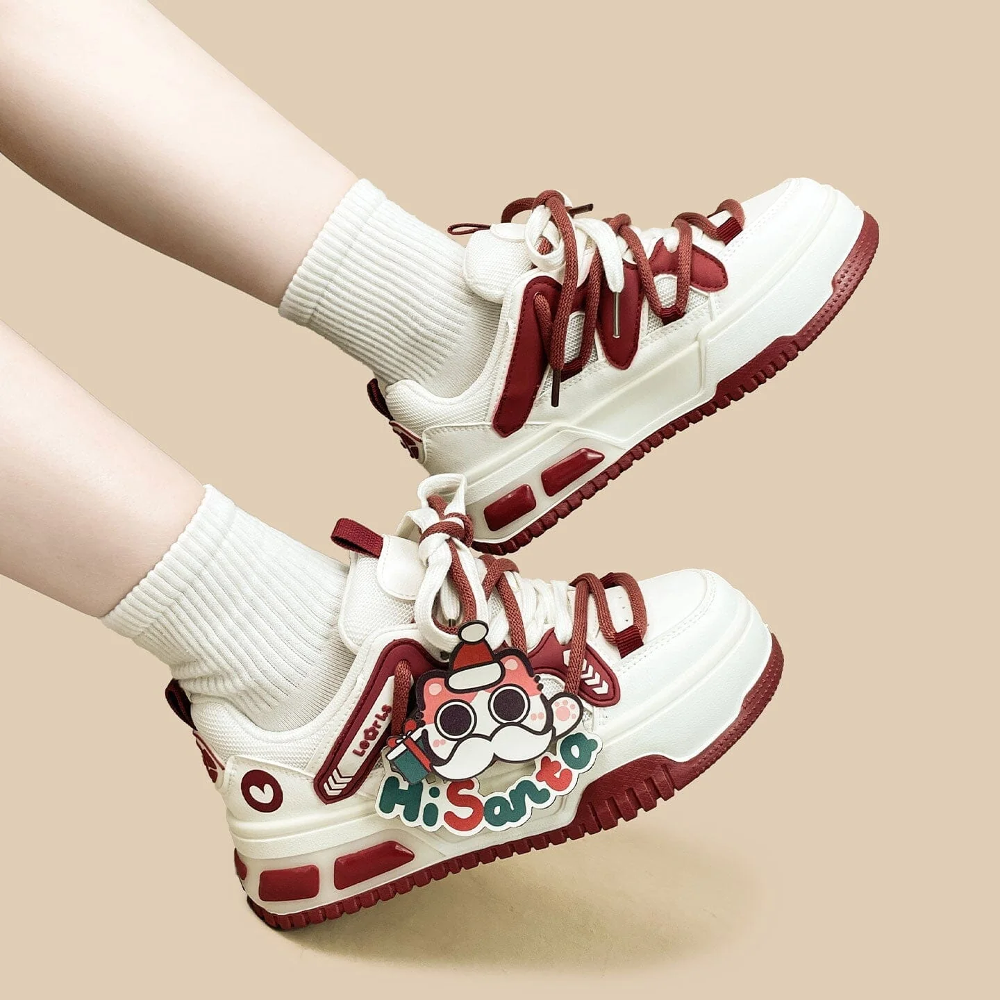 *CLEARANCE* Christmas Edition Santa Kitty Chunky Casual Red Sneakers - Unisex - Image 8