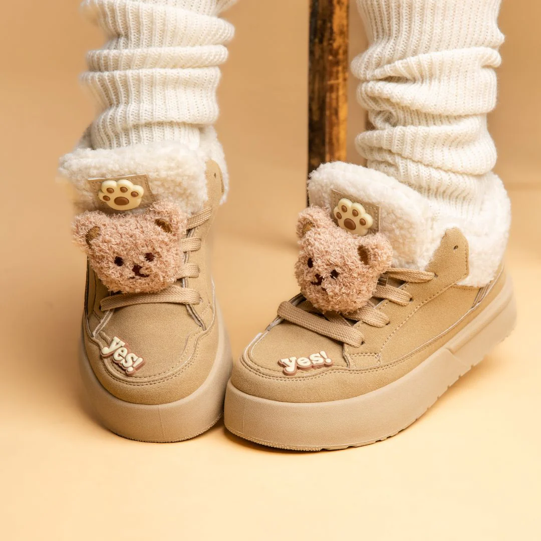 Cozy Fluffy Bear Ultra Chunky Beige Mid Top Shoes - Women's - Image 10