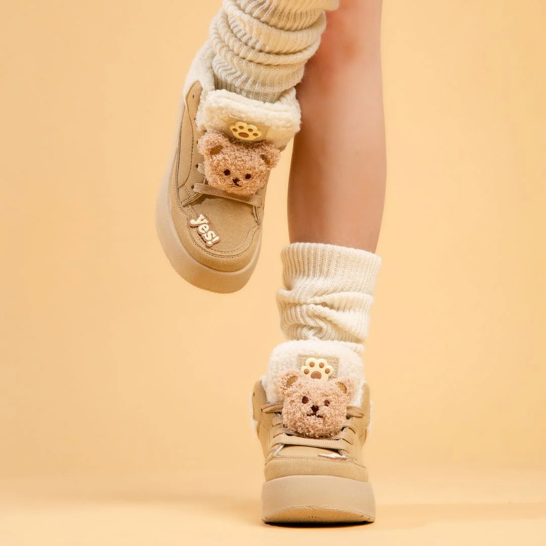 Cozy Fluffy Bear Ultra Chunky Beige Mid Top Shoes - Women's - Image 11