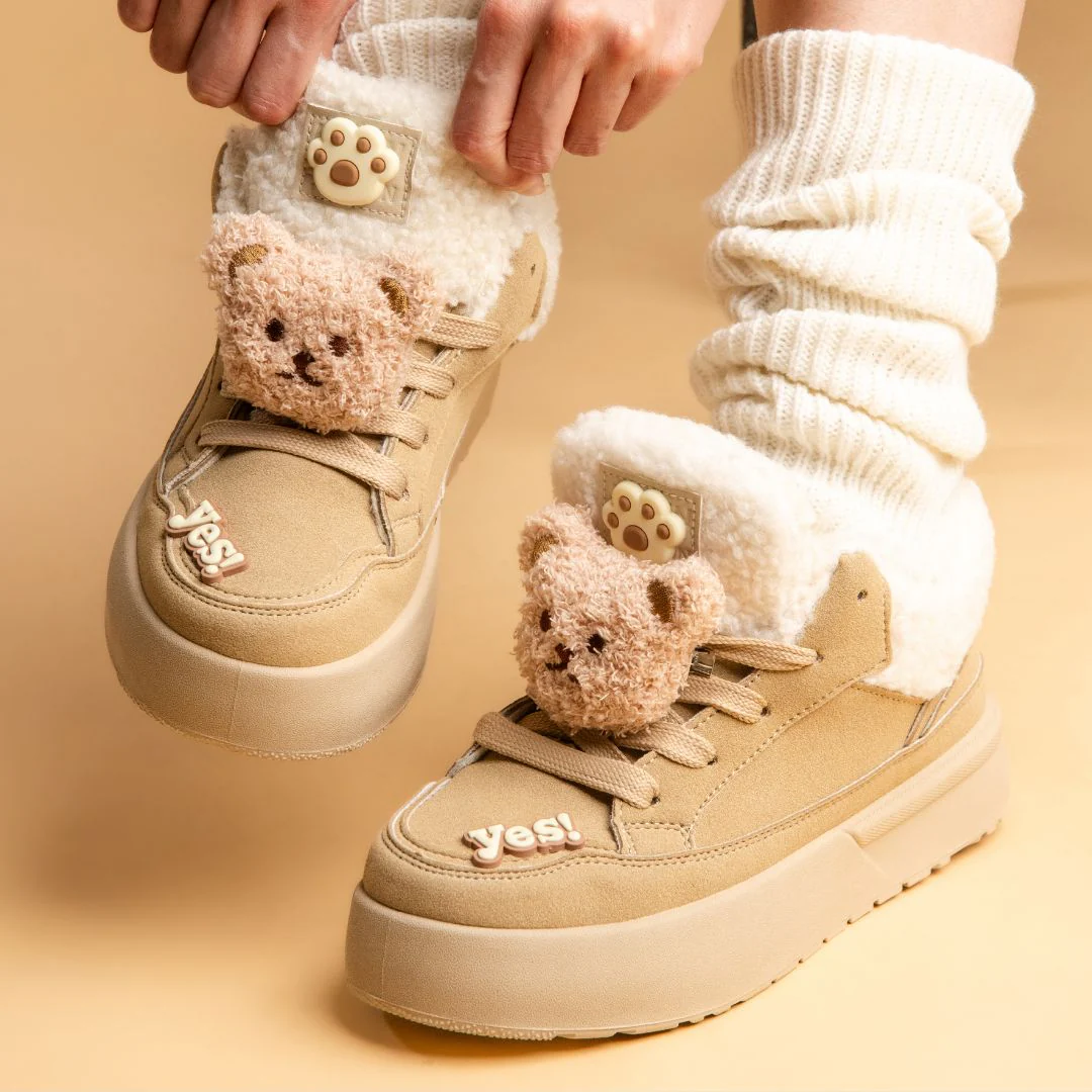 Cozy Fluffy Bear Ultra Chunky Beige Mid Top Shoes - Women's - Image 8