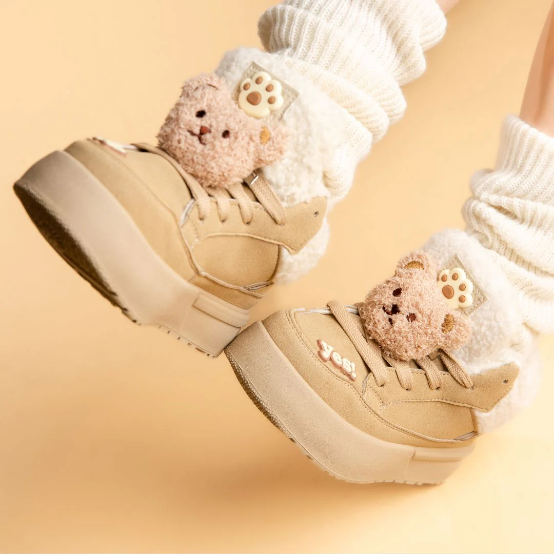 Cozy Fluffy Bear Ultra Chunky Beige Mid Top Shoes - Women's - Image 9