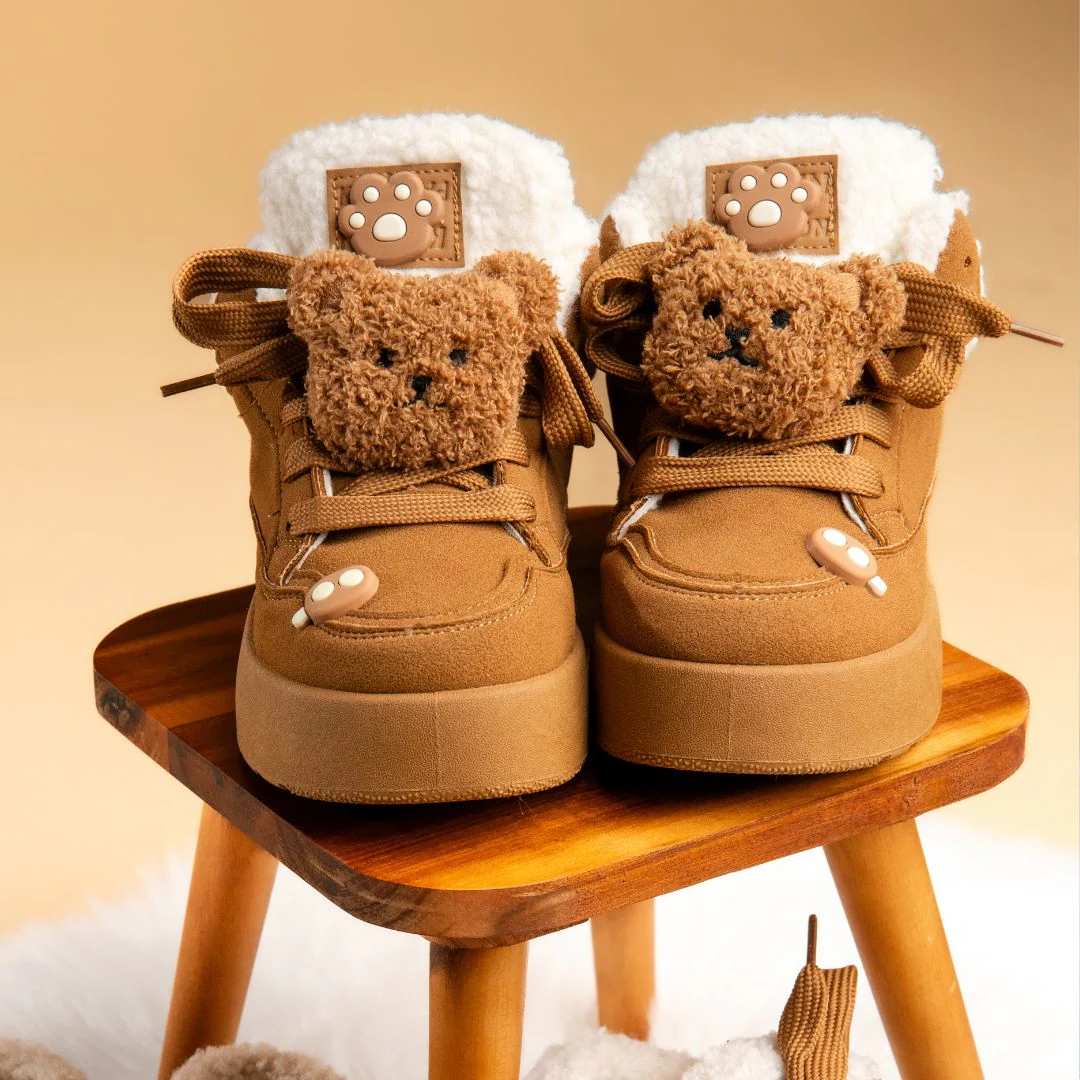 Cozy Fluffy Bear Ultra Chunky Brown Mid Top Shoes - Women's - Image 10