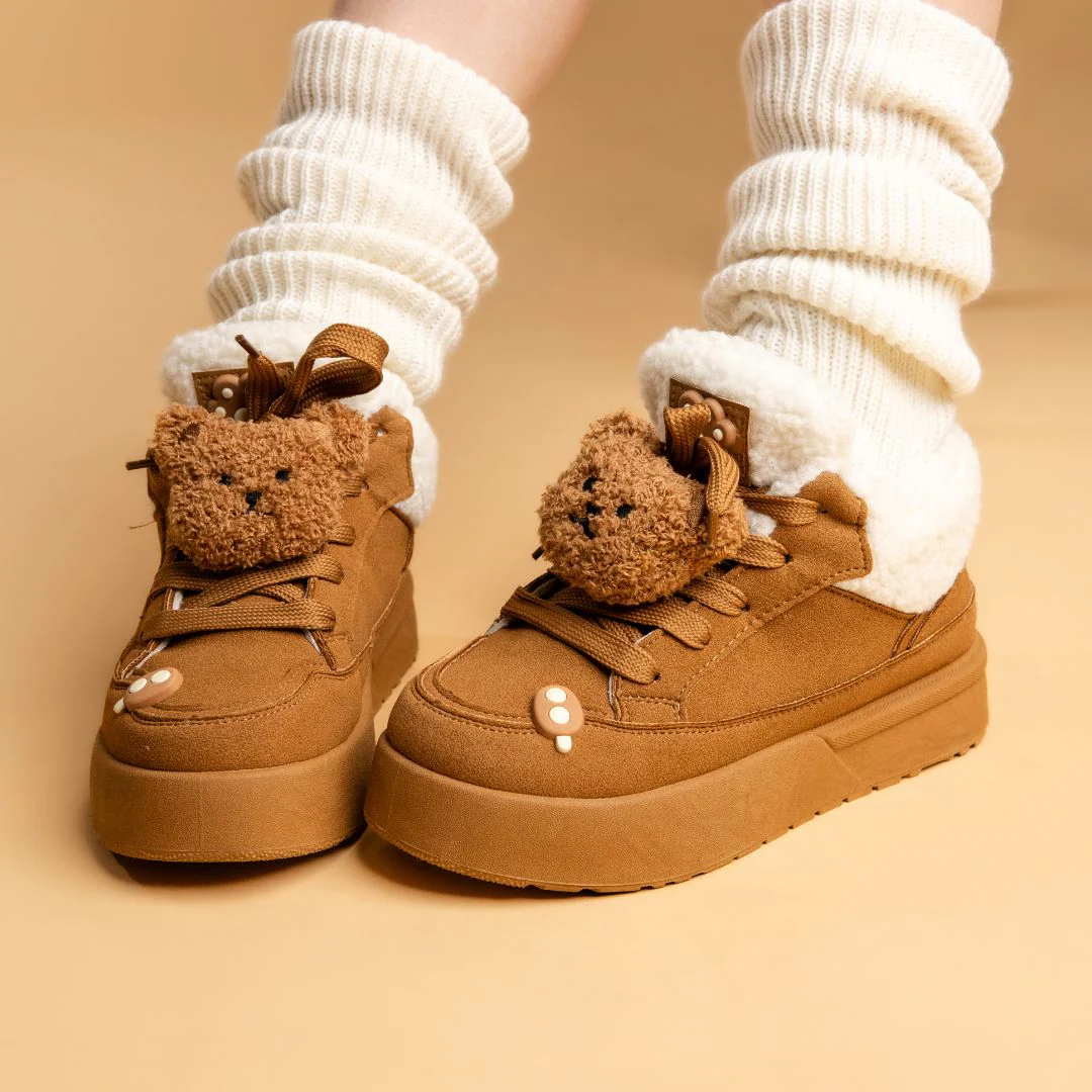 Cozy Fluffy Bear Ultra Chunky Brown Mid Top Shoes - Women's - Image 9