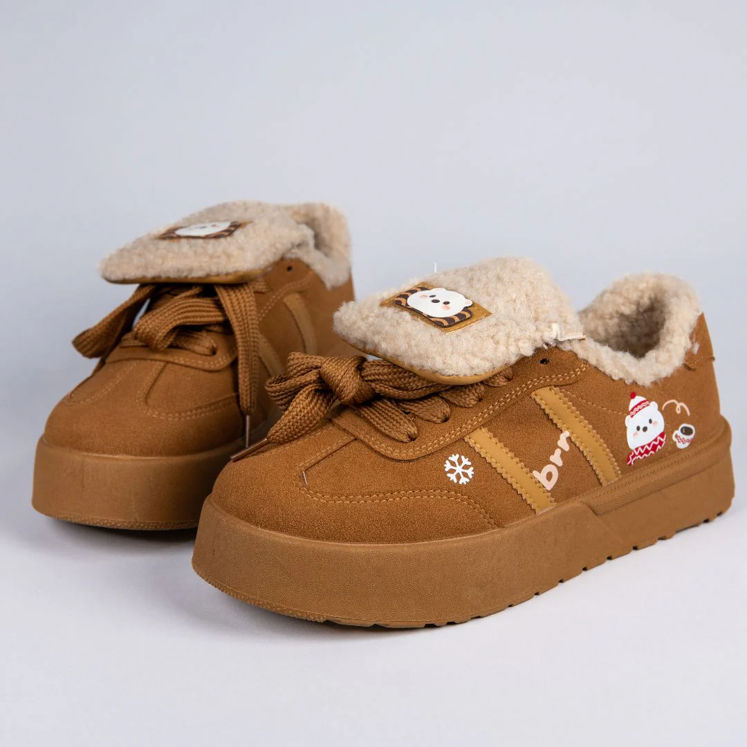 *CLEARANCE* Cozy Fluffy Polar Bear Fleece Lined Foldover Sneakers - Women's