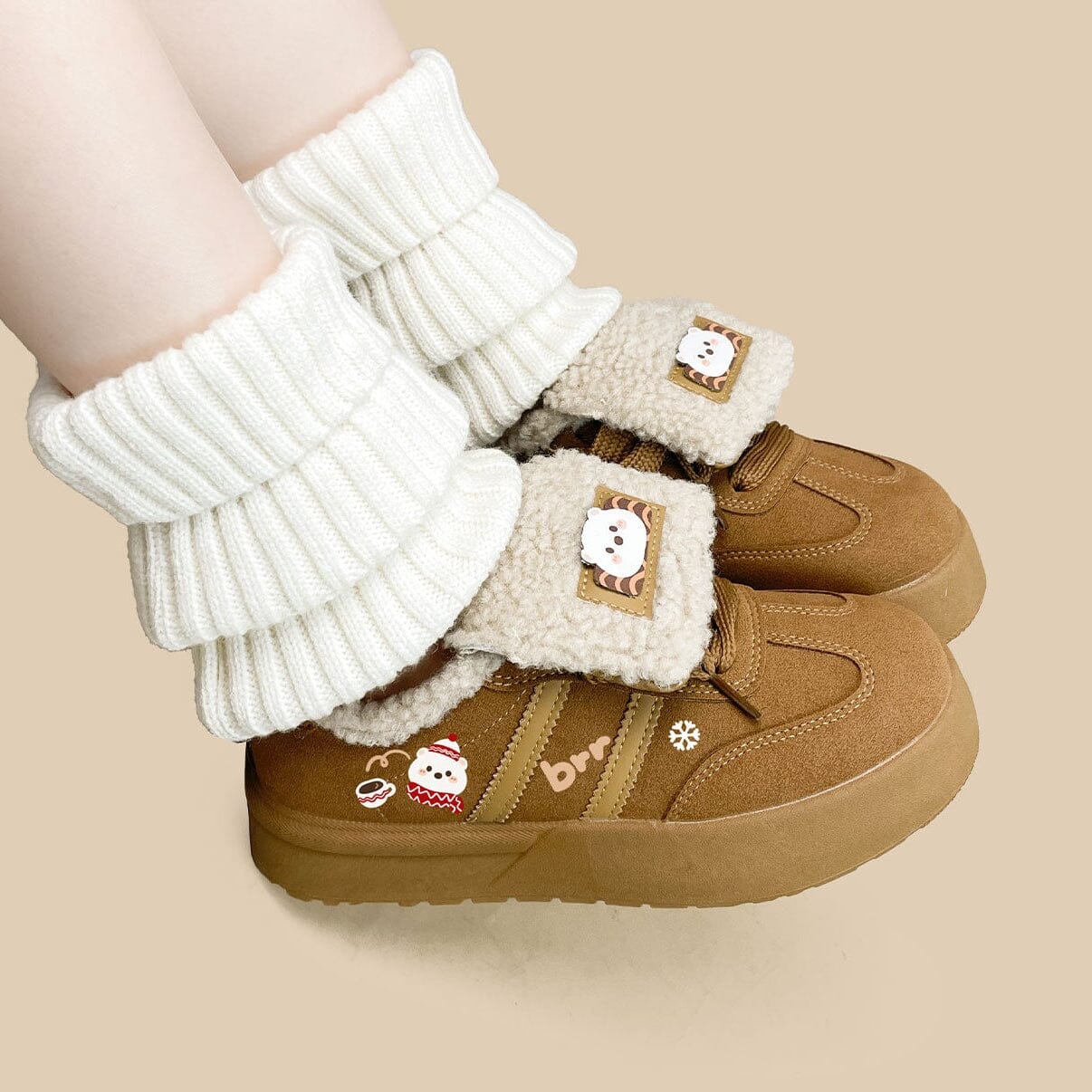 *CLEARANCE* Cozy Fluffy Polar Bear Fleece Lined Foldover Sneakers - Women's - Image 7