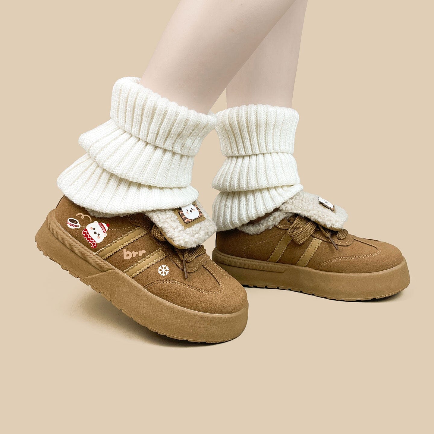 *CLEARANCE* Cozy Fluffy Polar Bear Fleece Lined Foldover Sneakers - Women's - Image 8