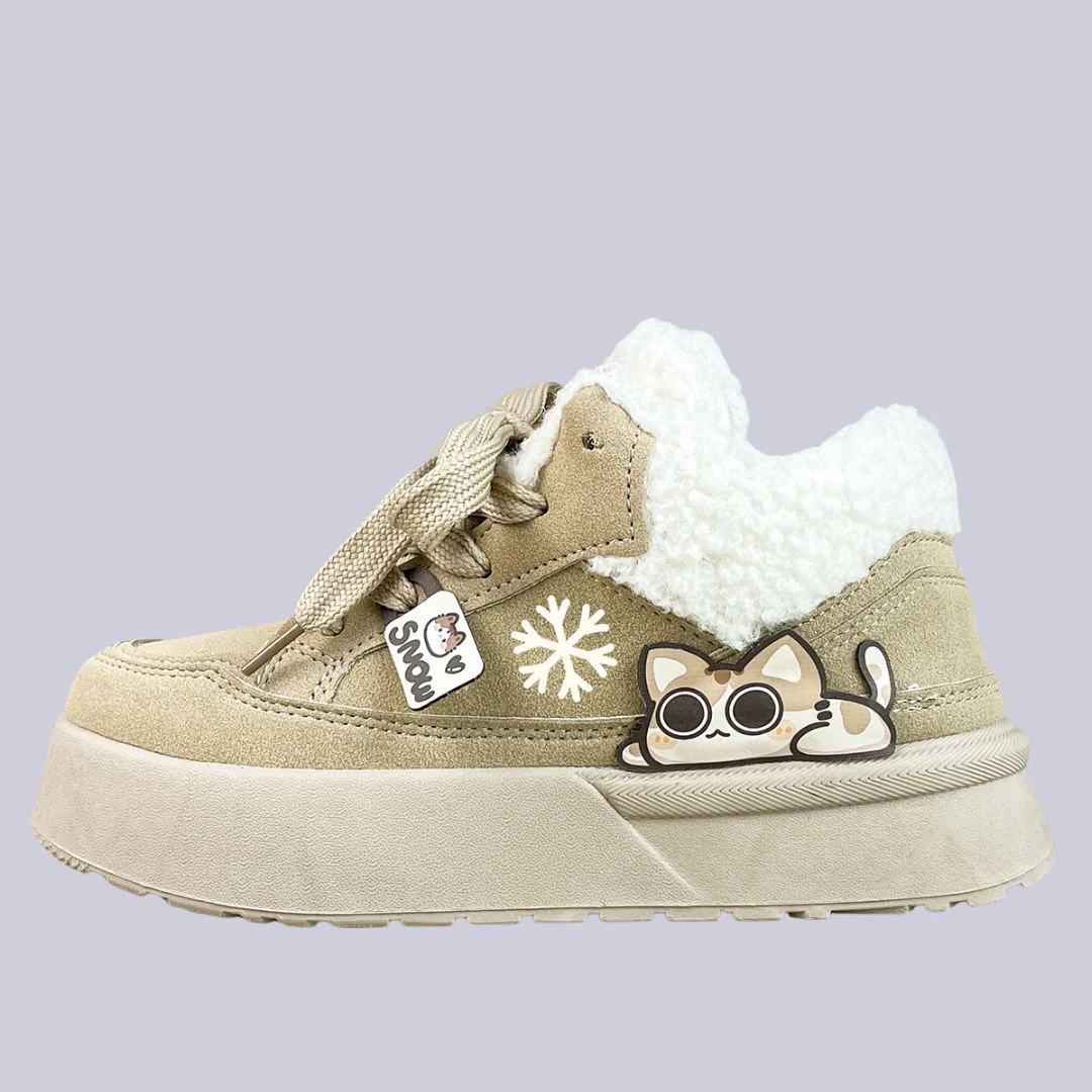 *CLEARANCE* Cozy Kitty Ultra Chunky Beige Mid Top Shoes - Women's