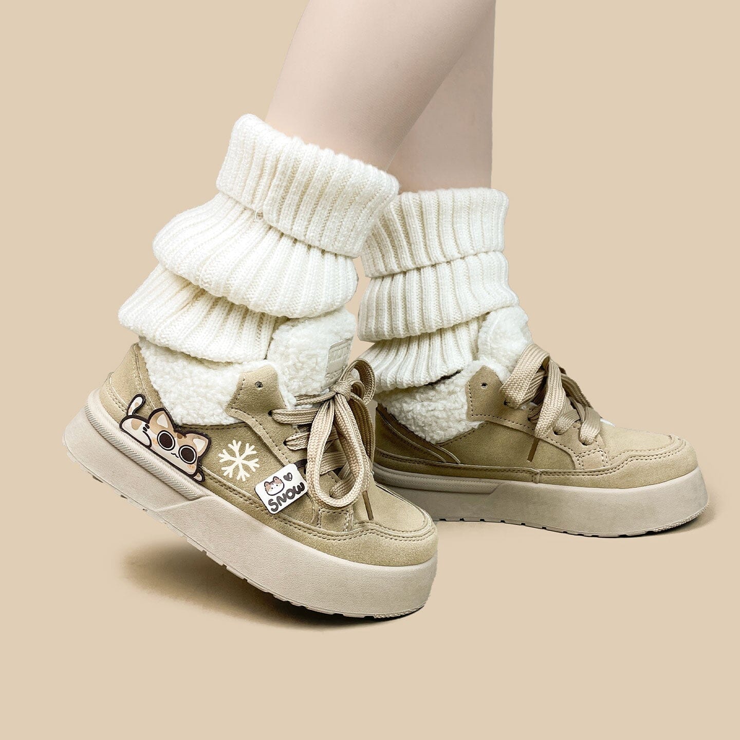 *CLEARANCE* Cozy Kitty Ultra Chunky Beige Mid Top Shoes - Women's - Image 10
