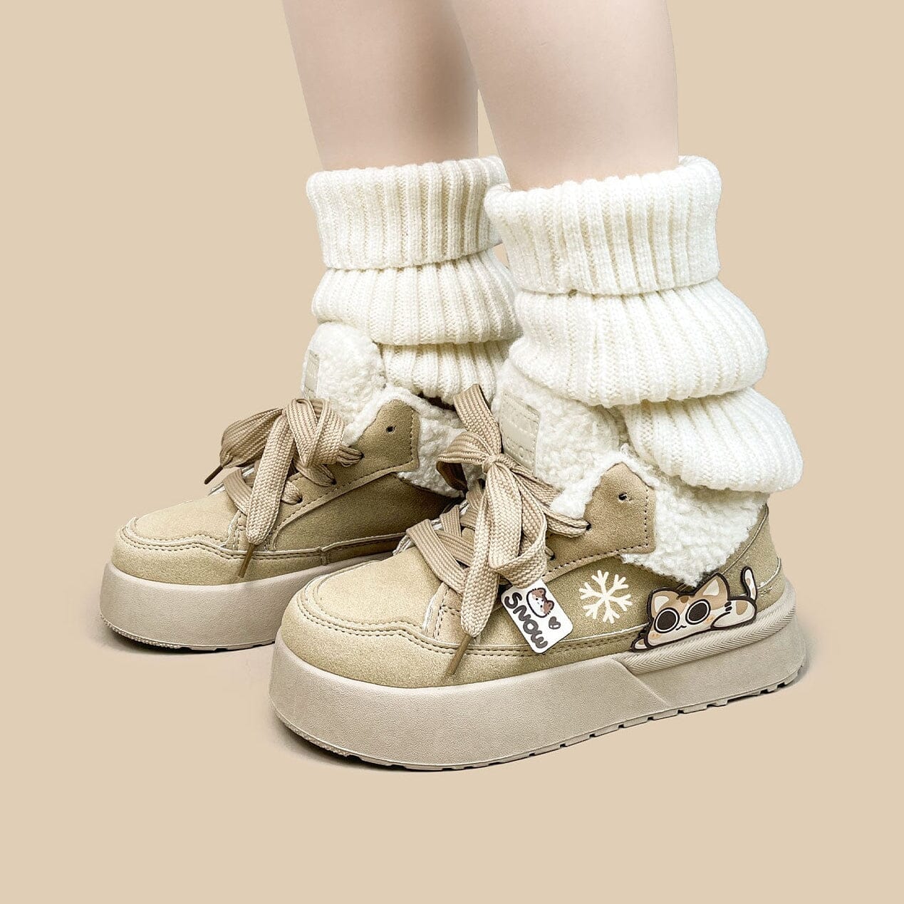 *CLEARANCE* Cozy Kitty Ultra Chunky Beige Mid Top Shoes - Women's - Image 11