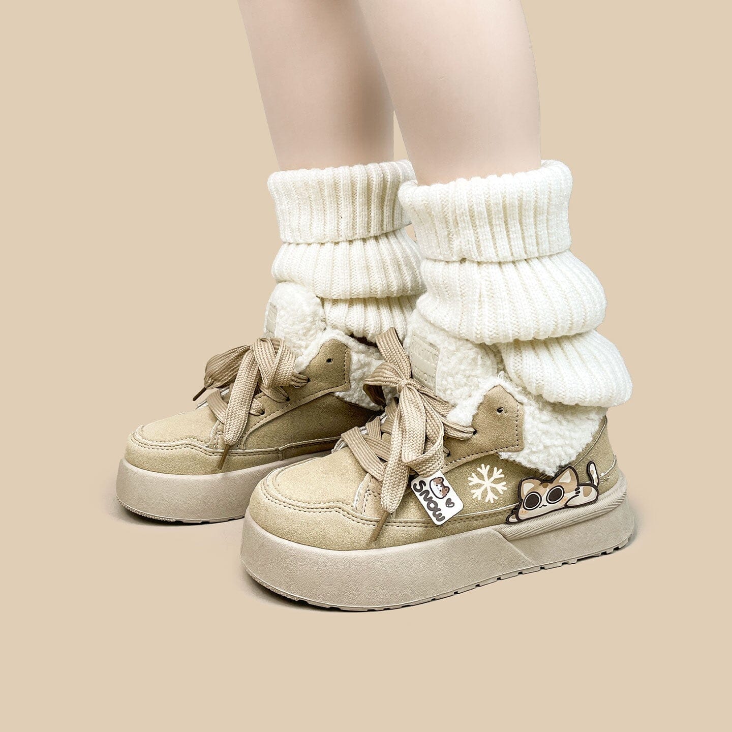 *CLEARANCE* Cozy Kitty Ultra Chunky Beige Mid Top Shoes - Women's - Image 6