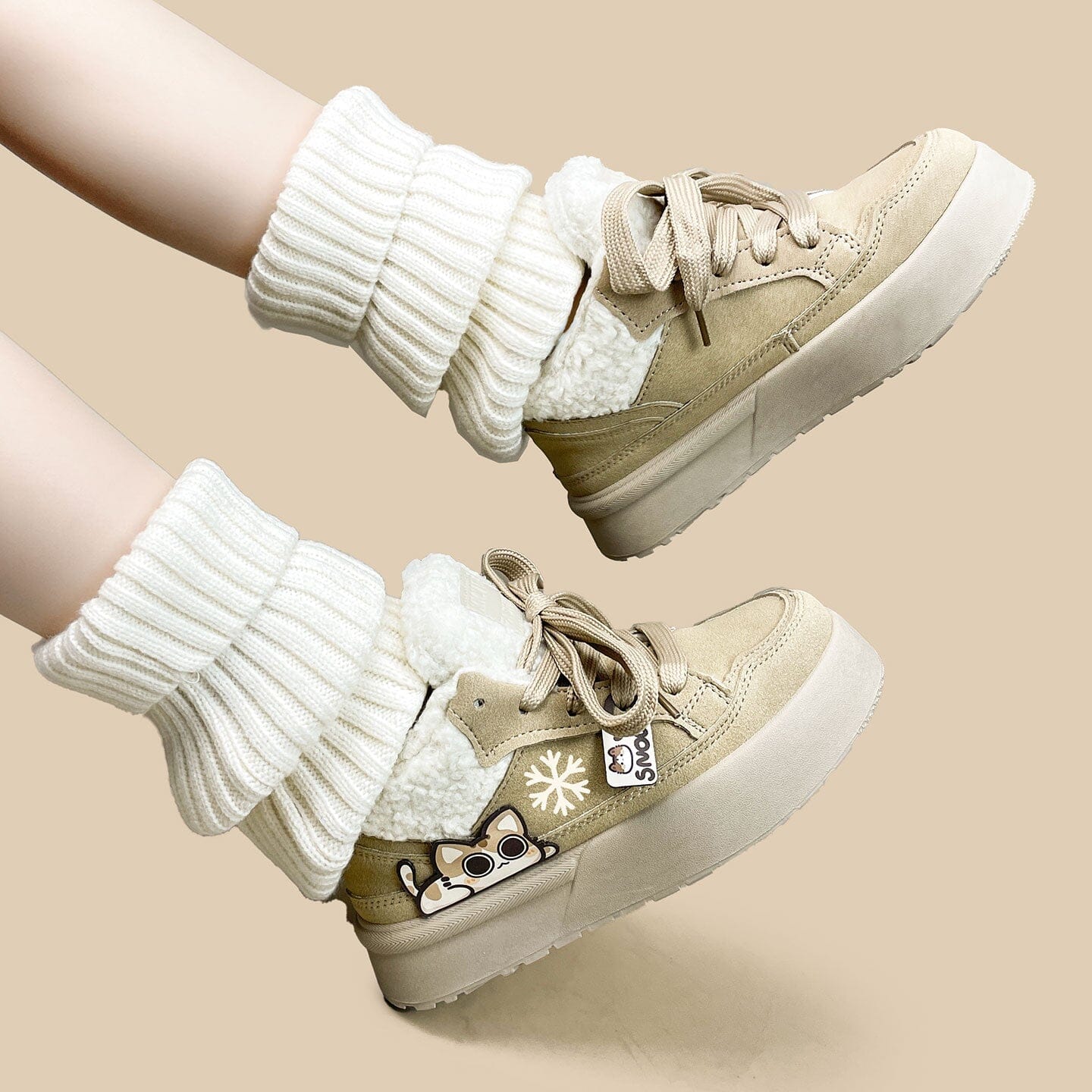 *CLEARANCE* Cozy Kitty Ultra Chunky Beige Mid Top Shoes - Women's - Image 9