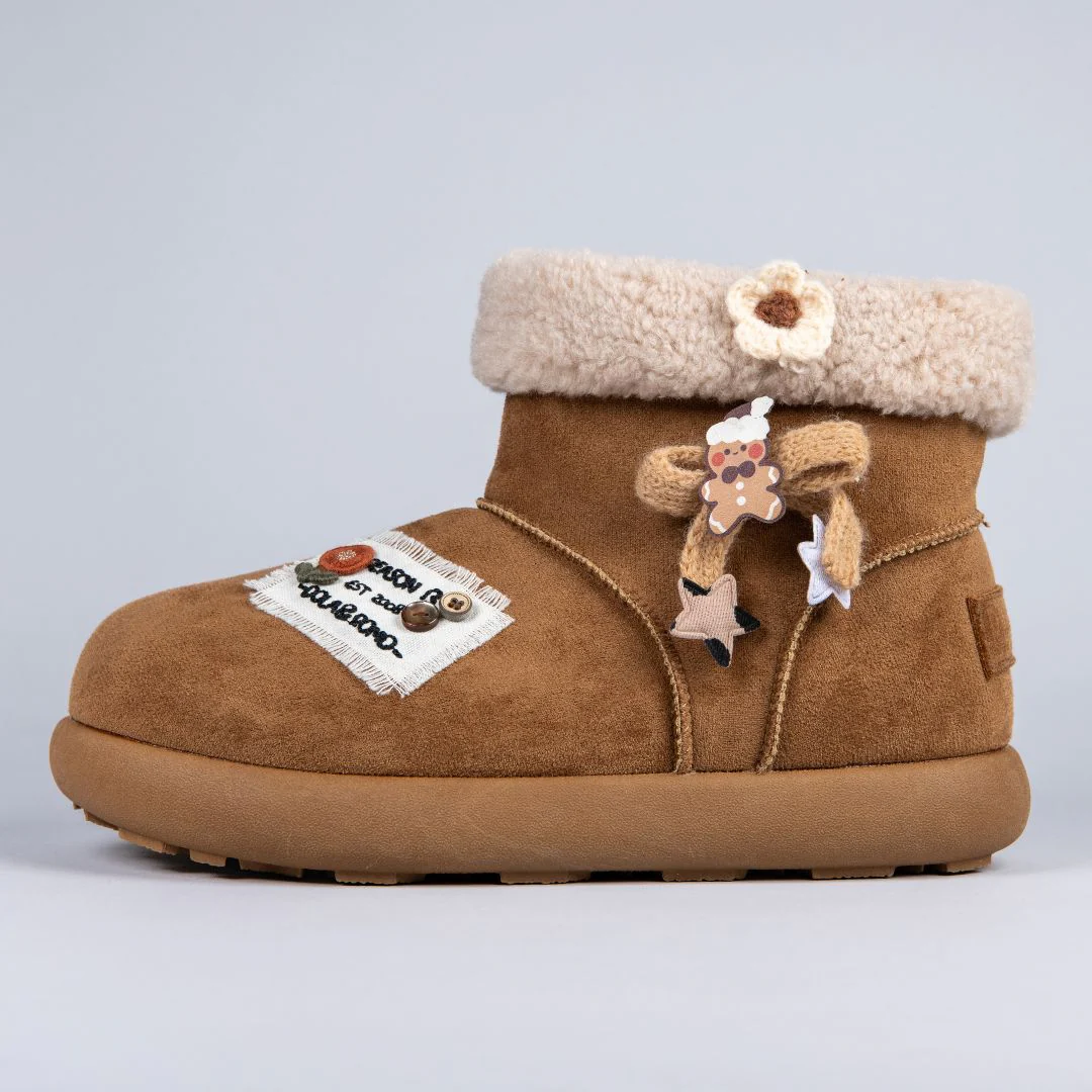 *CLEARANCE* Cozy Patchwork and Bows Ultra Soft Beige Winter Boots - Women's