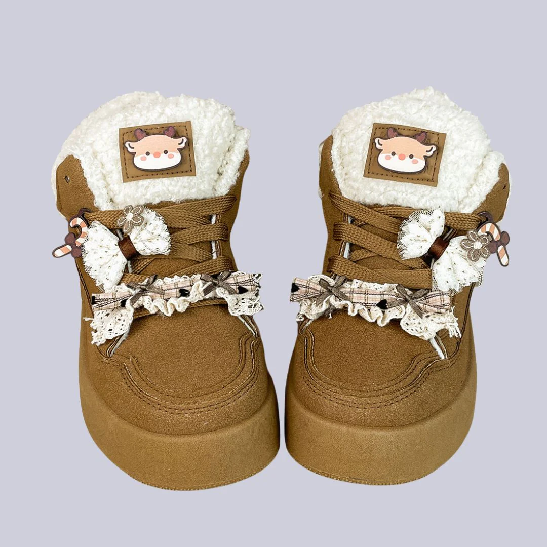*CLEARANCE* Cozy Reindeer Ultra Chunky Brown Mid Top Shoes - Women's