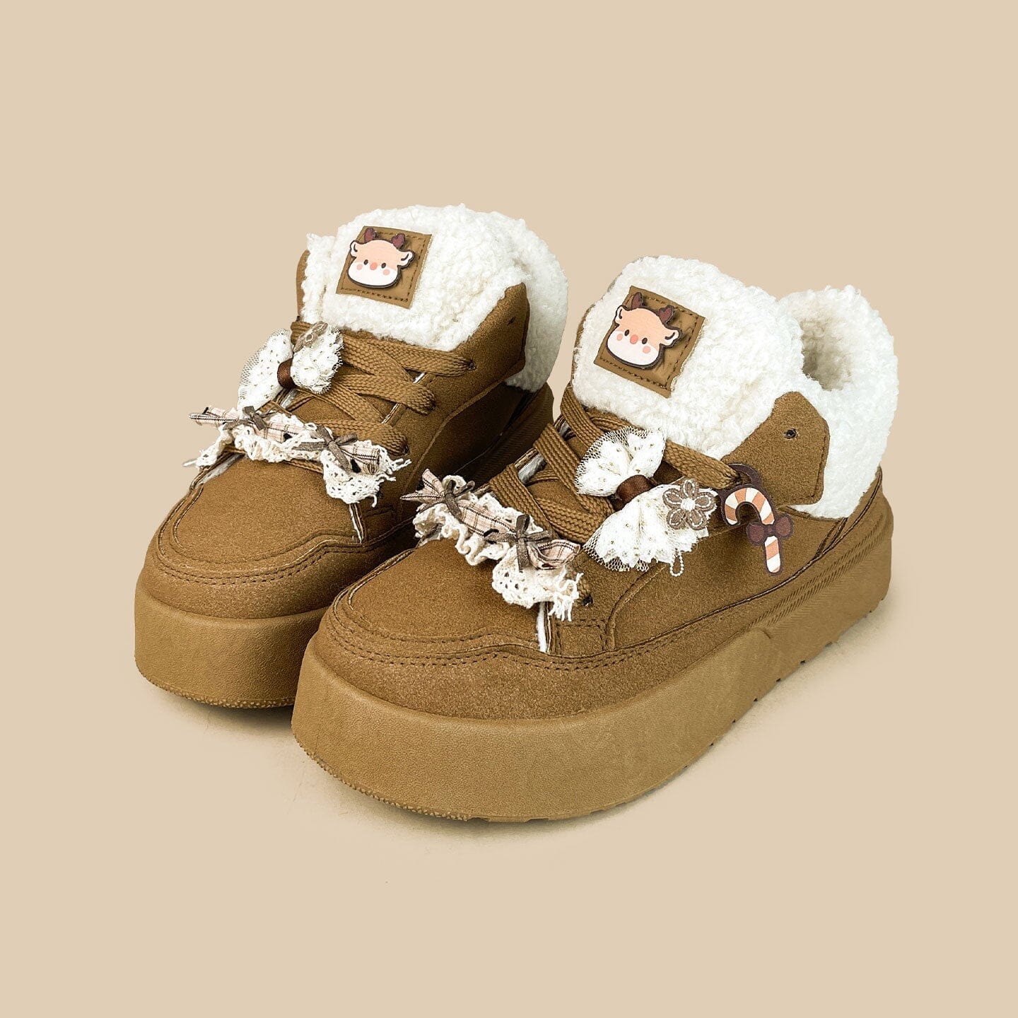 *CLEARANCE* Cozy Reindeer Ultra Chunky Brown Mid Top Shoes - Women's - Image 2