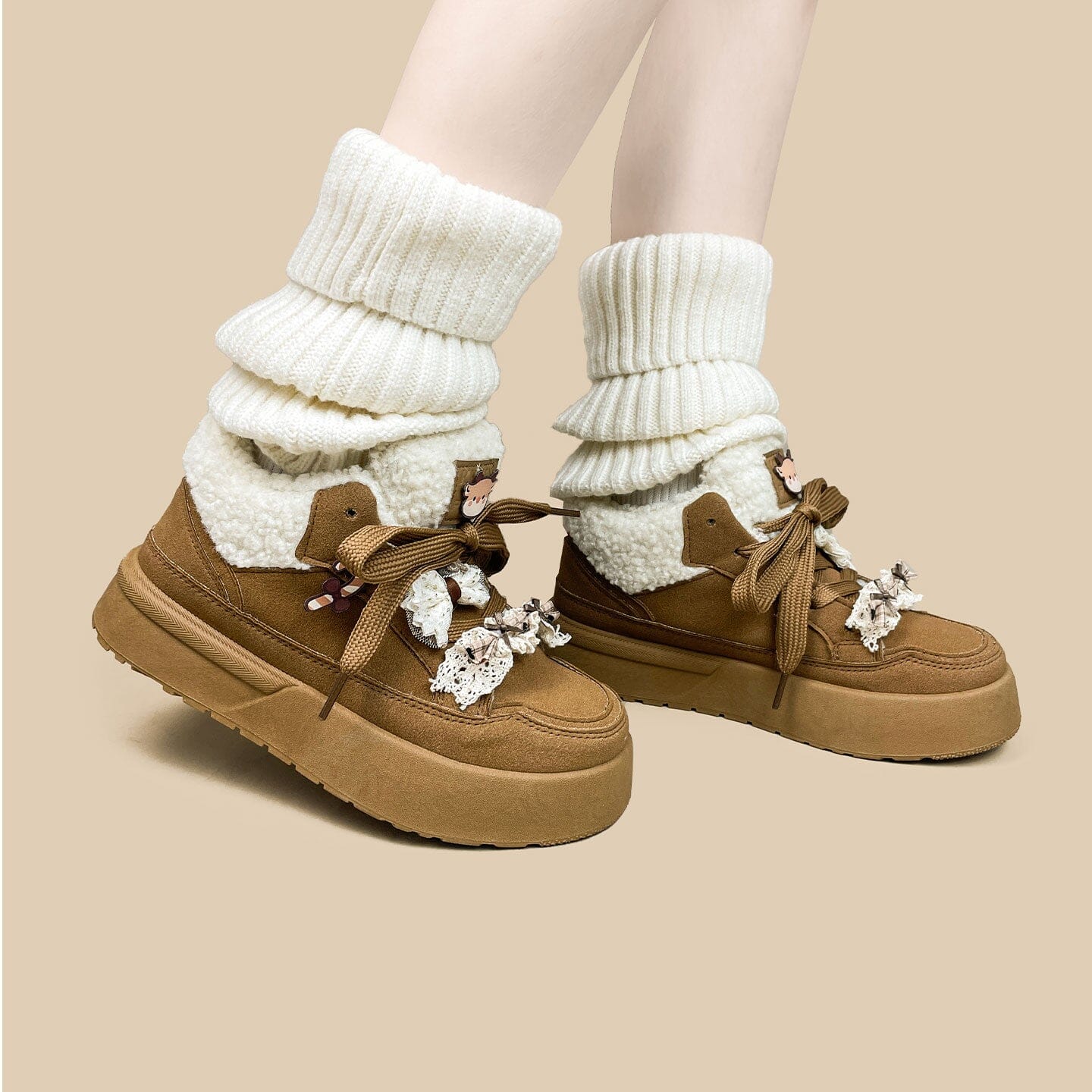 *CLEARANCE* Cozy Reindeer Ultra Chunky Brown Mid Top Shoes - Women's - Image 7