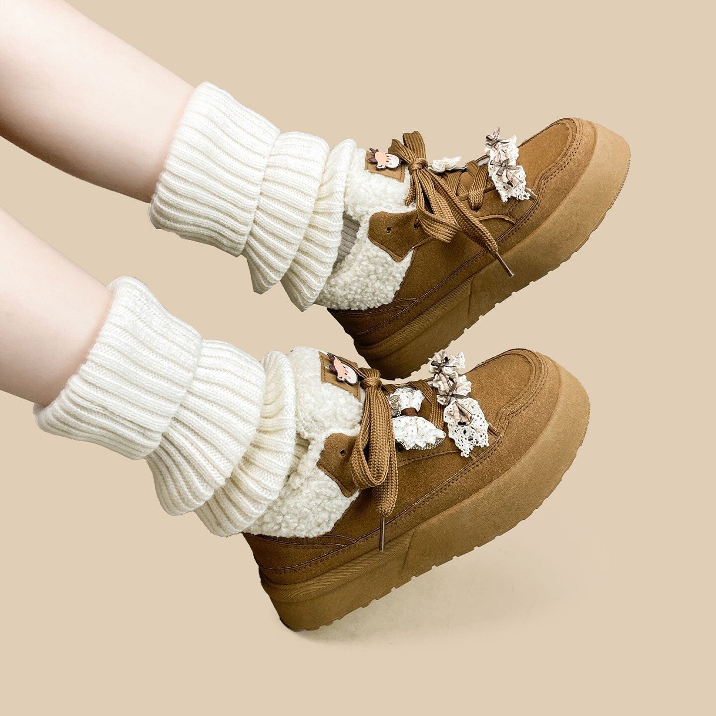 *CLEARANCE* Cozy Reindeer Ultra Chunky Brown Mid Top Shoes - Women's - Image 9