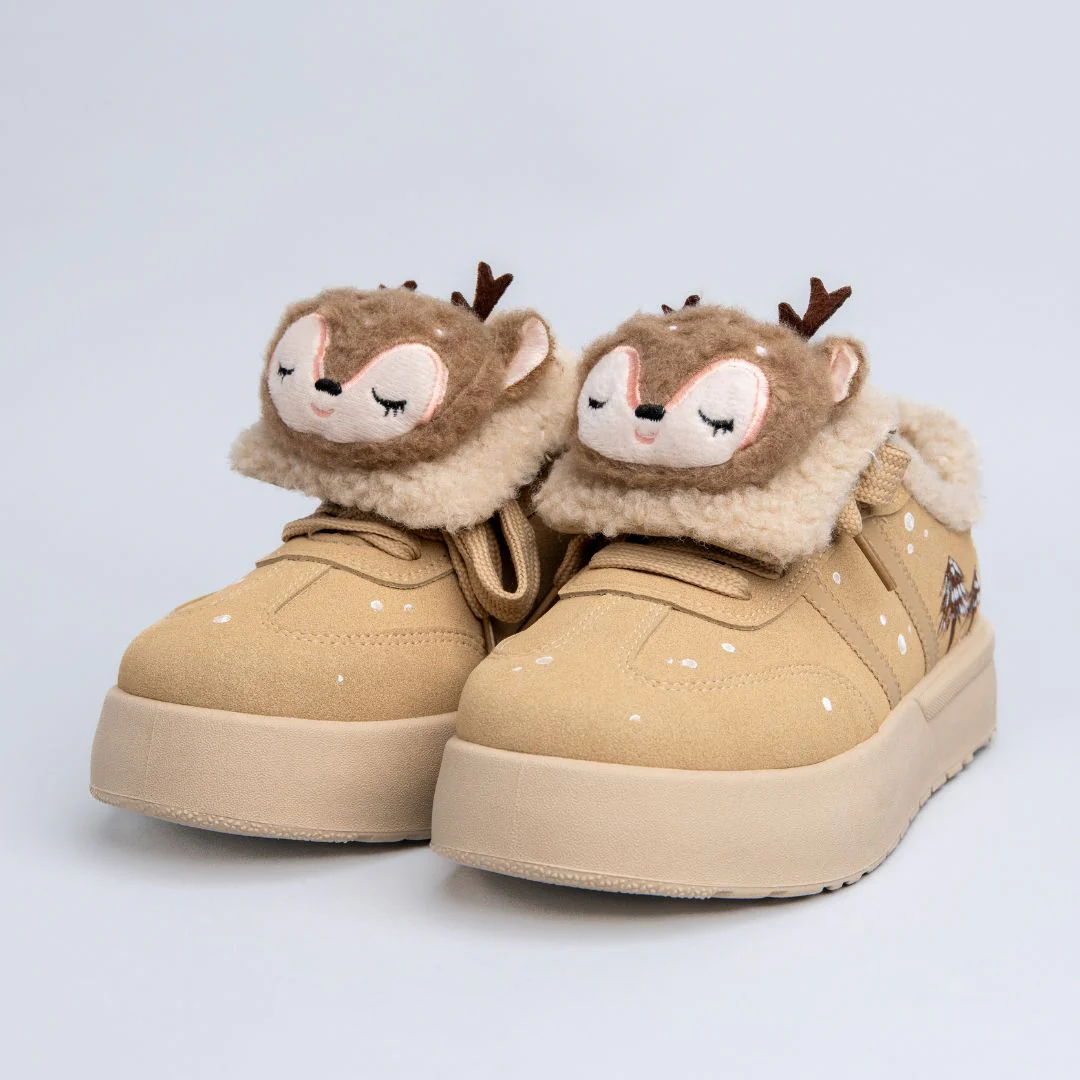 *CLEARANCE* Cozy Sleepy Reindeer Chunky Beige Foldover Shoes - Women's