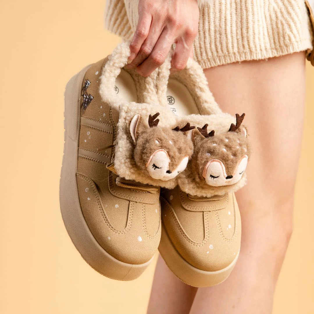 *CLEARANCE* Cozy Sleepy Reindeer Chunky Beige Foldover Shoes - Women's - Image 7
