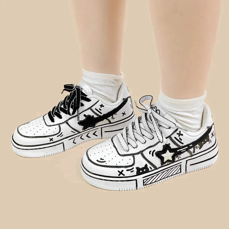*CLEARANCE* Hand Painted Bold Contrast Casual White Shoes - Unisex - Image 4