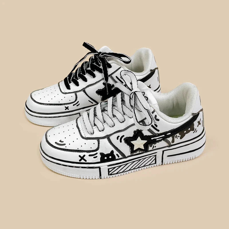 *CLEARANCE* Hand Painted Bold Contrast Casual White Shoes - Unisex - Image 6