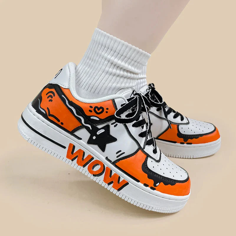 *CLEARANCE* Hand Painted Bold Orange Casual White Shoes - Unisex - Image 3