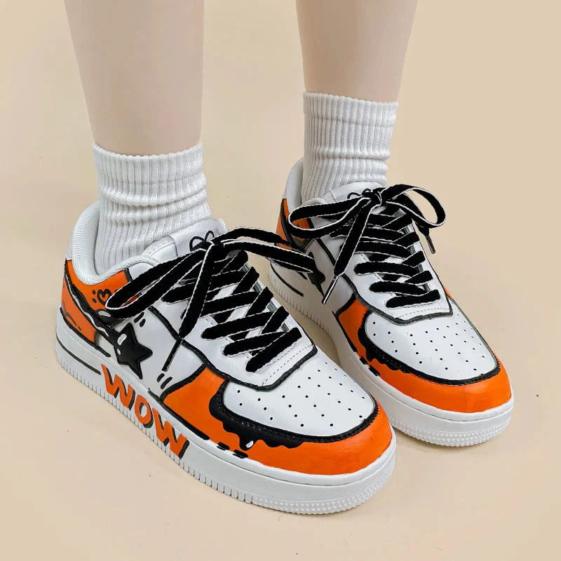 *CLEARANCE* Hand Painted Bold Orange Casual White Shoes - Unisex - Image 4