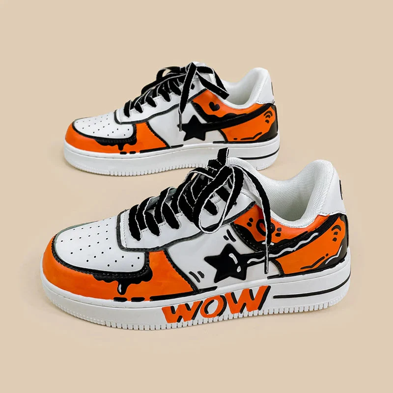 *CLEARANCE* Hand Painted Bold Orange Casual White Shoes - Unisex - Image 6