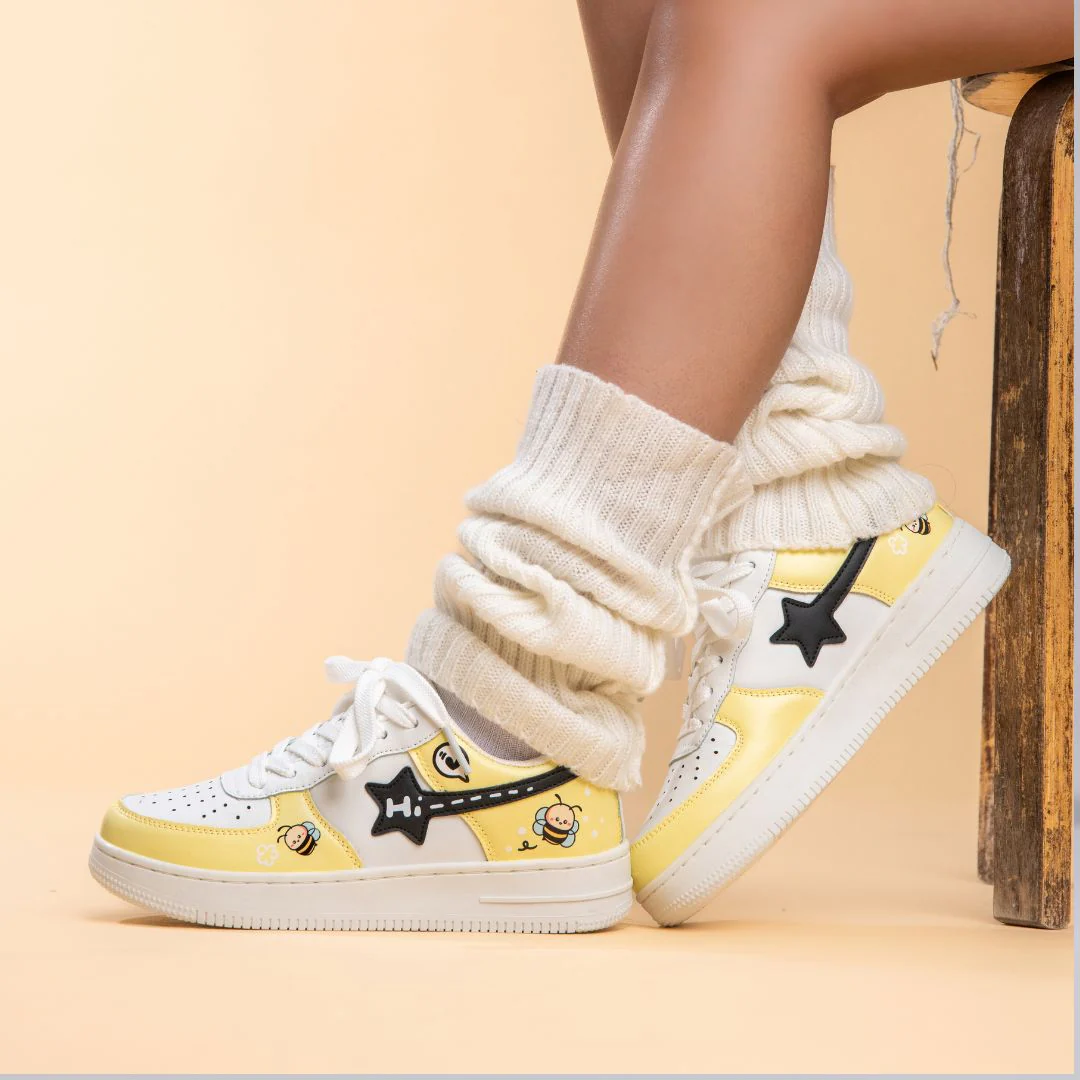 Hand Painted Buzzley the Bumblebee Butter Yellow Sneakers - Unisex - Image 10