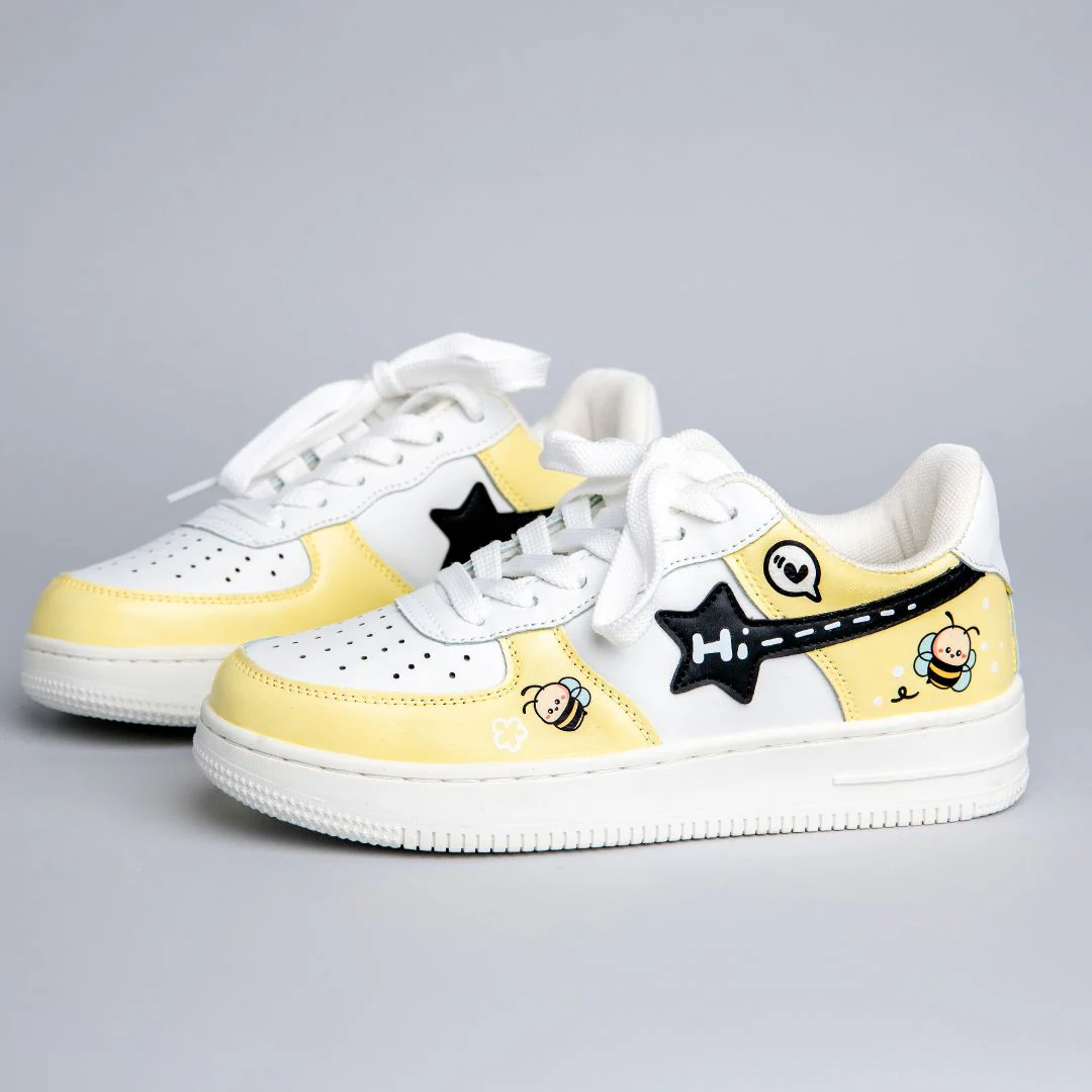 Hand Painted Buzzley the Bumblebee Butter Yellow Sneakers - Unisex - Image 3
