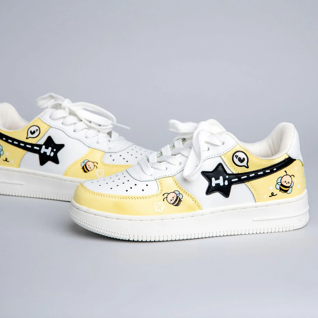 Hand Painted Buzzley the Bumblebee Butter Yellow Sneakers - Unisex - Image 4
