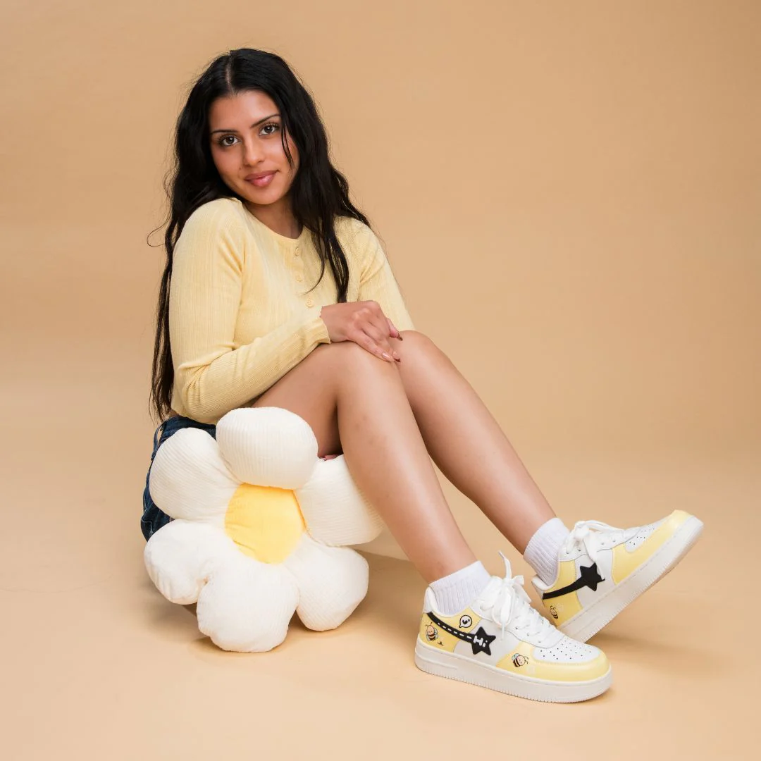 Hand Painted Buzzley the Bumblebee Butter Yellow Sneakers - Unisex - Image 5