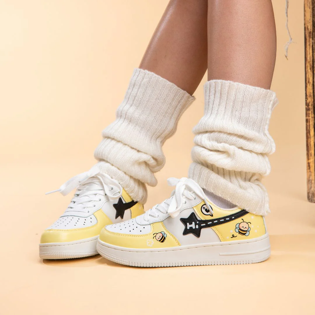 Hand Painted Buzzley the Bumblebee Butter Yellow Sneakers - Unisex - Image 9