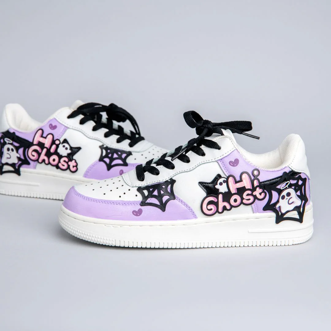 Hand Painted Friendly Ghost Mist Purple Sneakers - Unisex - Image 3