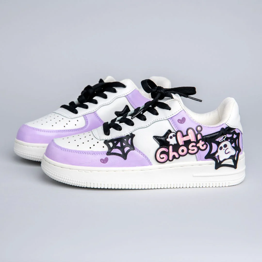 Hand Painted Friendly Ghost Mist Purple Sneakers - Unisex - Image 4