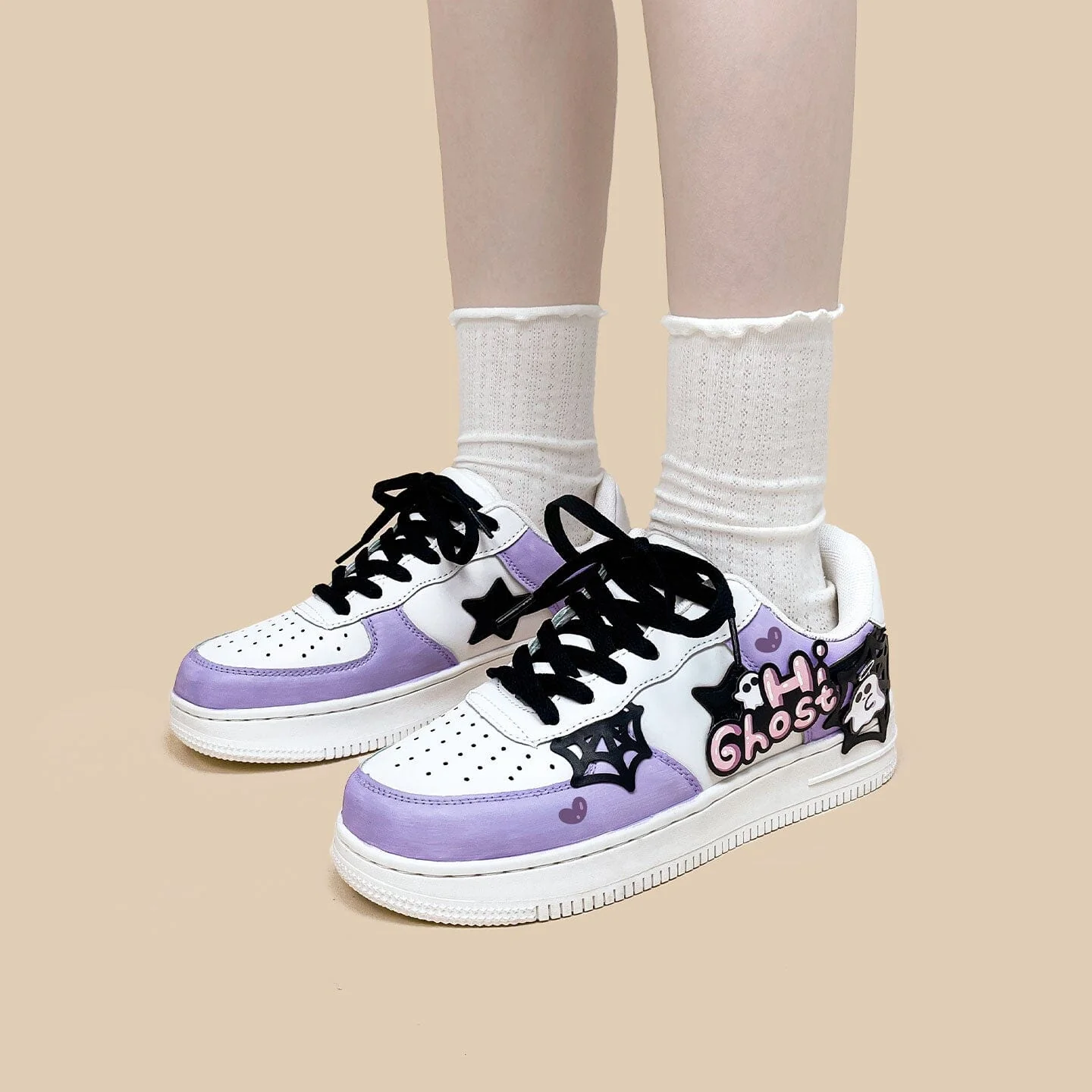 Hand Painted Friendly Ghost Mist Purple Sneakers - Unisex - Image 6