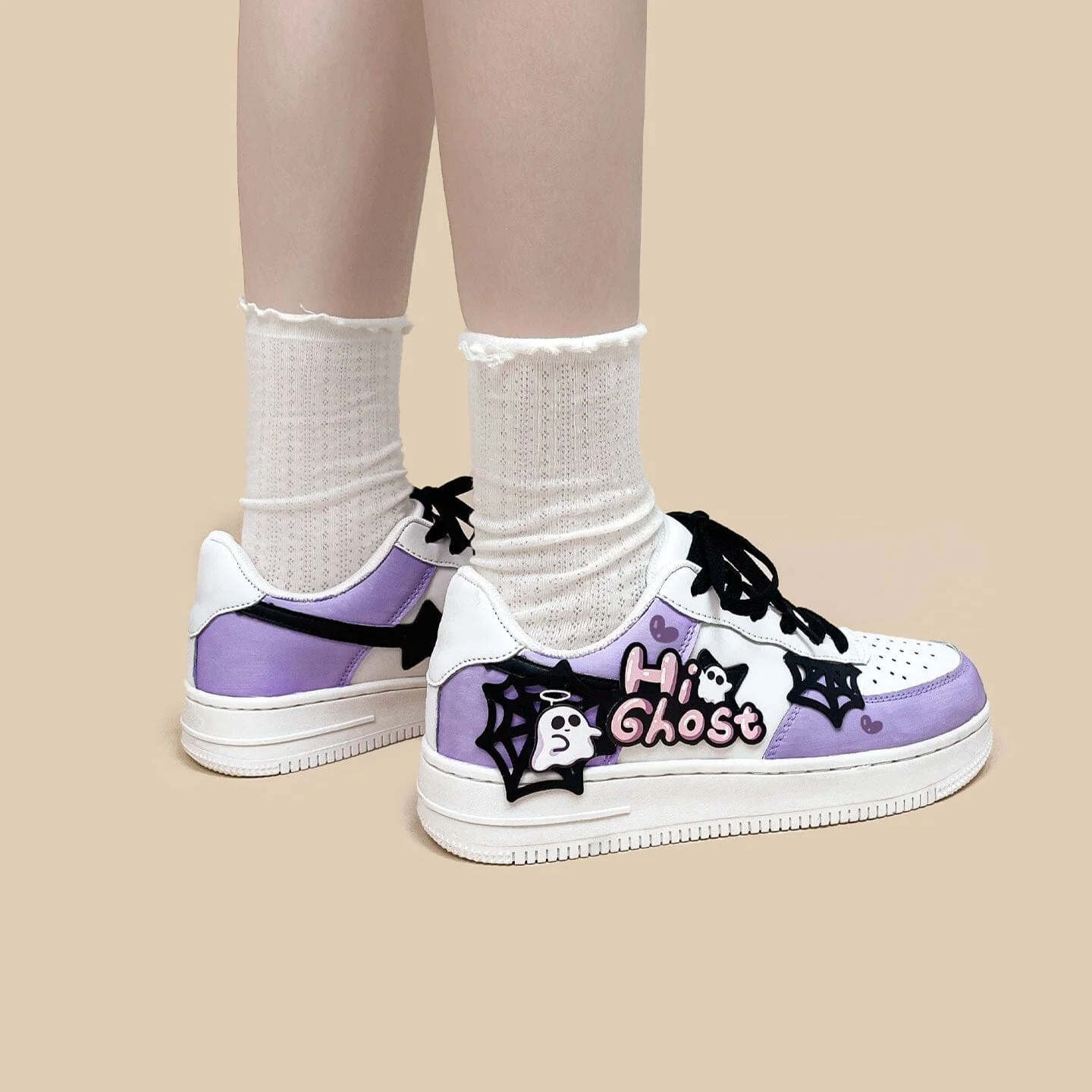 Hand Painted Friendly Ghost Mist Purple Sneakers - Unisex - Image 8